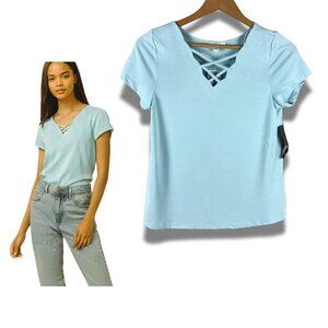 One Hart Baby Blue Soft Criss-Cross Tee NWT SMALL